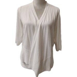 Alfani Cardigan Soft White 3/4 Sleeve Open‎ Petite Lagenlook Minimalist